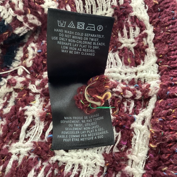 Anthropologie Moth Veras Fringed Cardigan Aztec Knit Sweater XS Burgundy - Picture 11 of 12